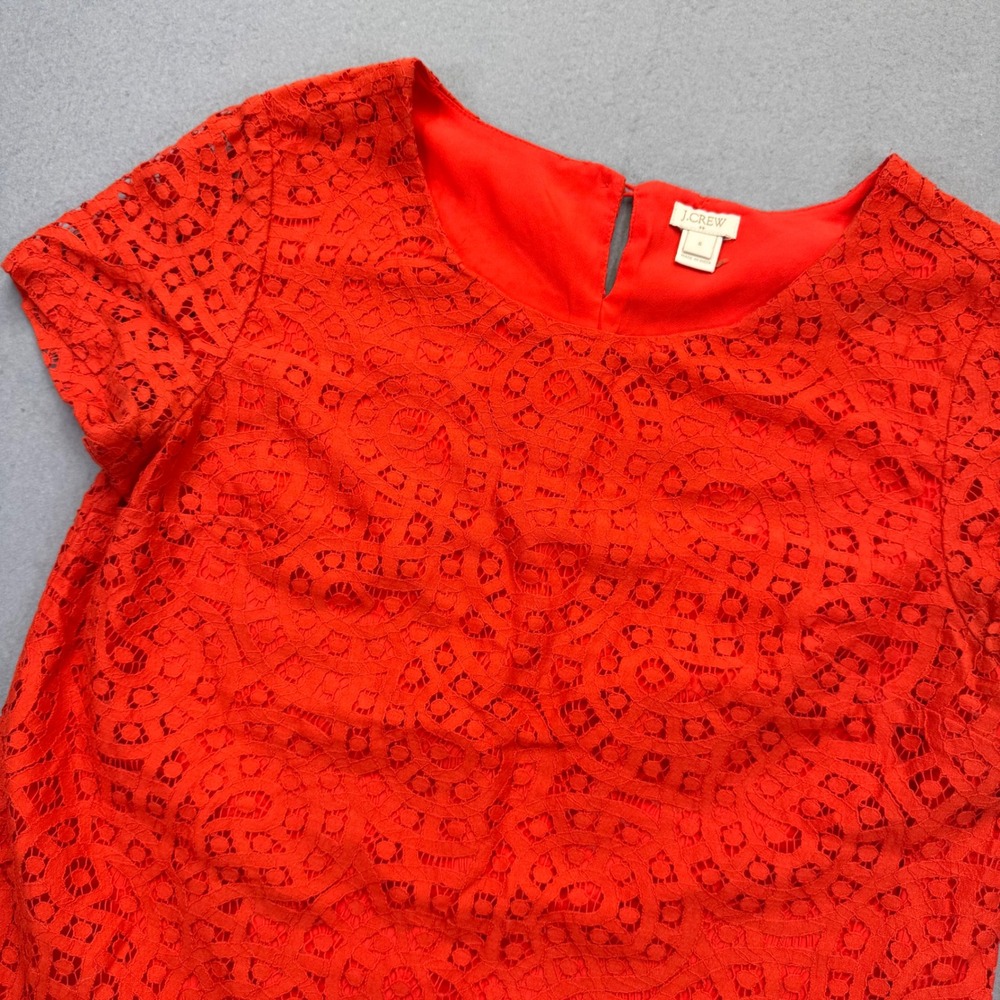 J.Crew Womens Orange Red Lace Short‎ Sleeve Scalloped Hem Top F0596 Size 6